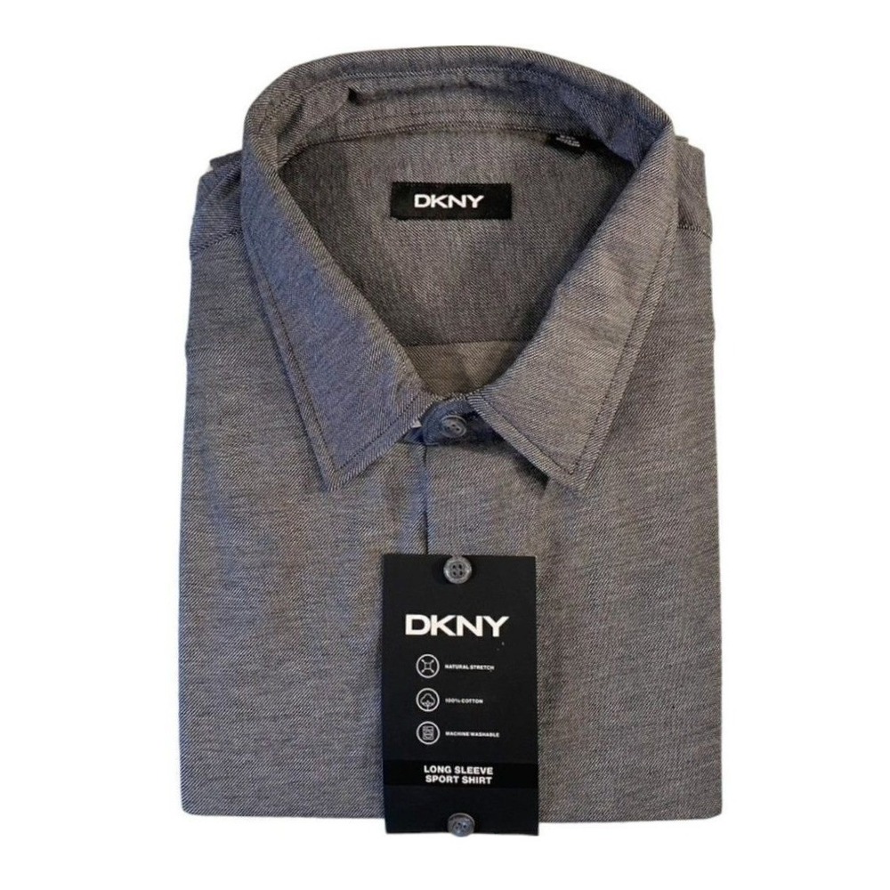 DKNY Sport Shirt Mens XXL Grey New Long Sleeve Natural Stretch Cotton Button Up